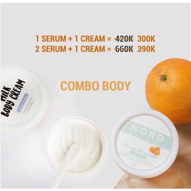 Combo trắng da body : milky cream + serum cam ngọt