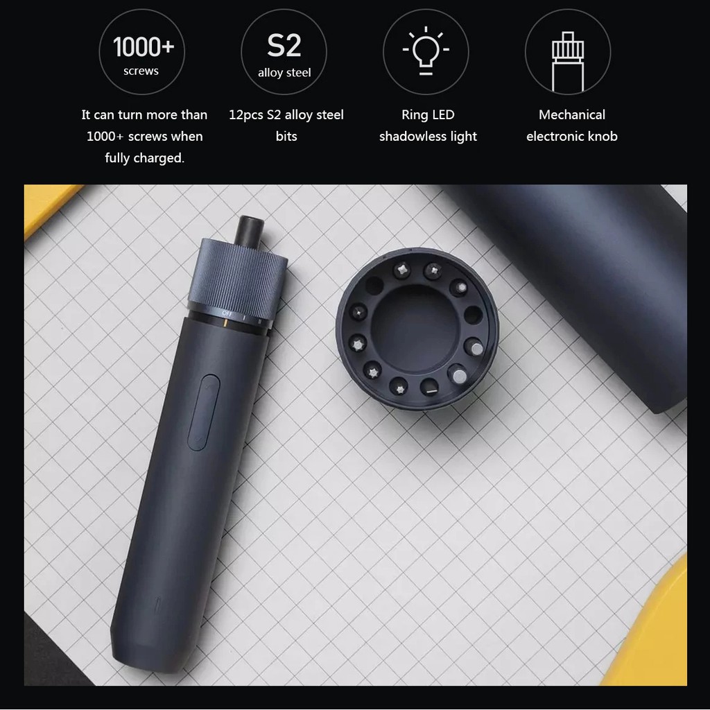 Máy vặn vít dùng pin, tô vít pin Mijia Hoto 1500 mAh kèm 12 đầu vặn.
