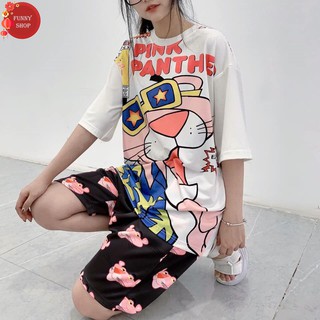 Set áo báo hồng + Quần dài 2 sọc / short cartoon unisex