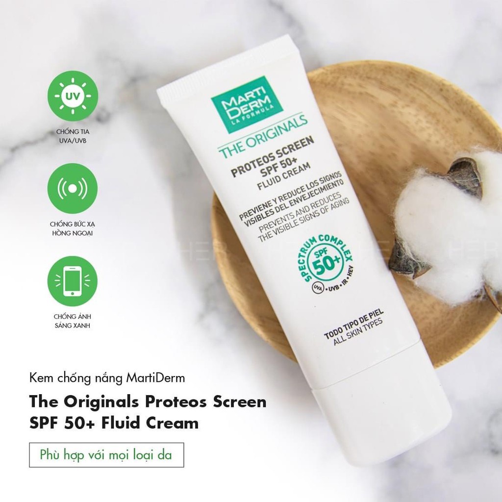 [TEM CÔNG TY] Kem Chống Nắng Phổ Rộng Cho Da Dầu, Mụn, Nám MartiDerm The Proteos Screen SPF50+ 40ml