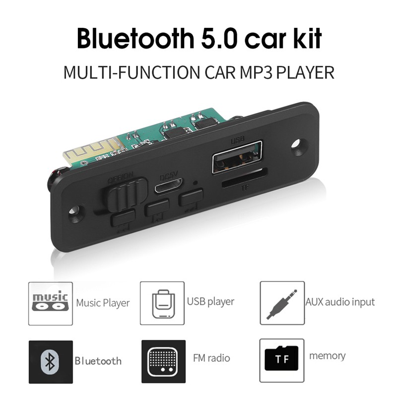 Bảng mạch giải mã âm thanh không dây DC 5V Bluetooth 5.0 Mp3 2x3W Fm cho xe hơi tiện dụng