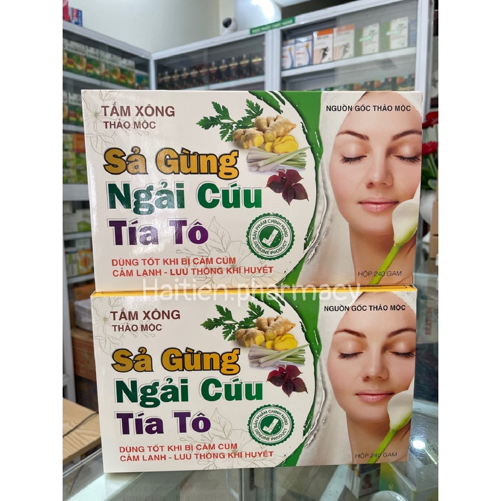 Tắm xông thảo mộc gừng, sả, ngải cứu, tia tô giúp thư giãn làm ấm cơ thể khi cảm cúm hôp 240g