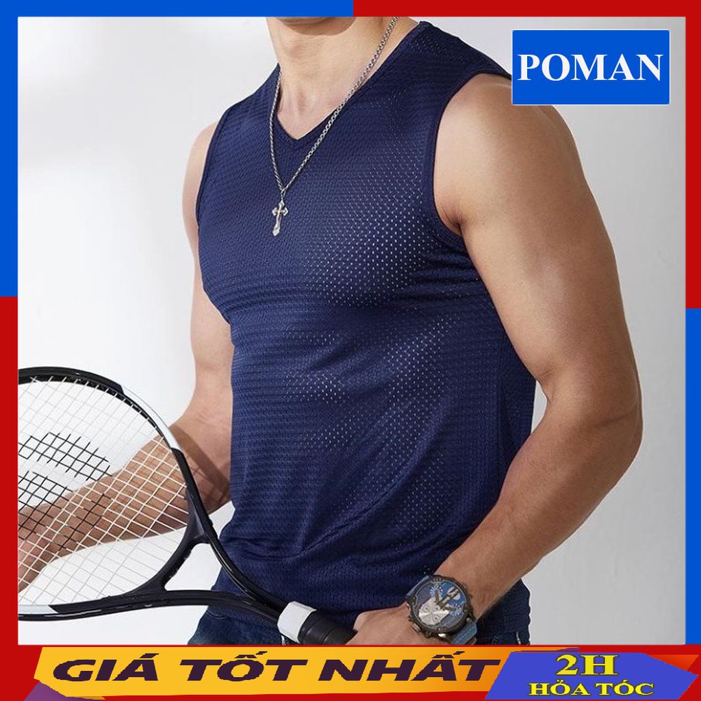 Áo 3 lỗ nam thông hơi thể thao, áo 3 lỗ sát nách tập gym thông hơi A3L01 - POMAN