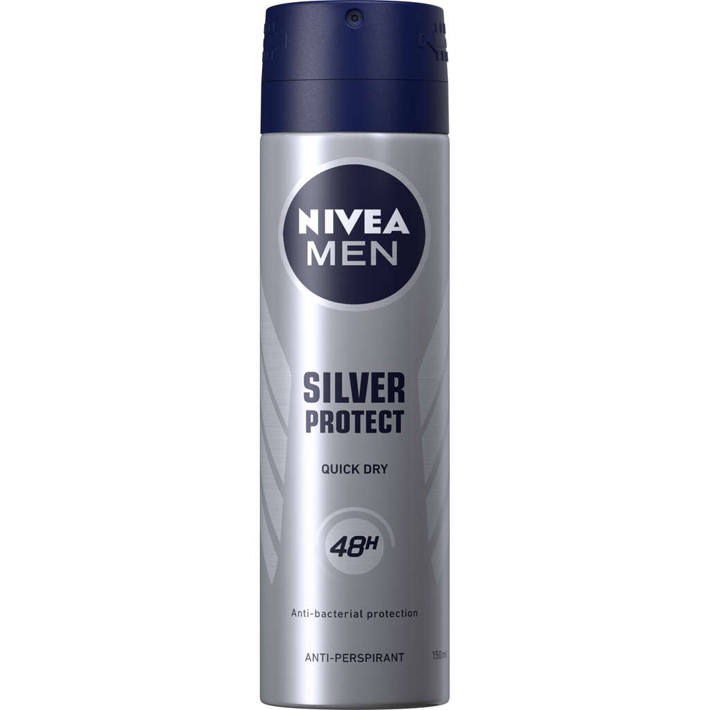 Xịt ngăn mùi NIVEA MEN Silver Protect phân tử bạc kháng khuẩn (150ml) 82959