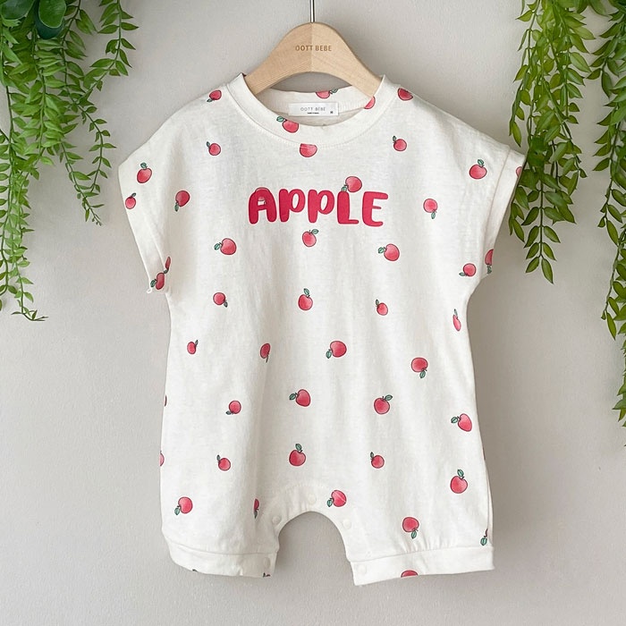 Bộ Áo Liền Quần 100% Cotton Tay Ngắn In Họa Tiết Trái Cây Dễ Thương Cho Bé Sơ Sinh