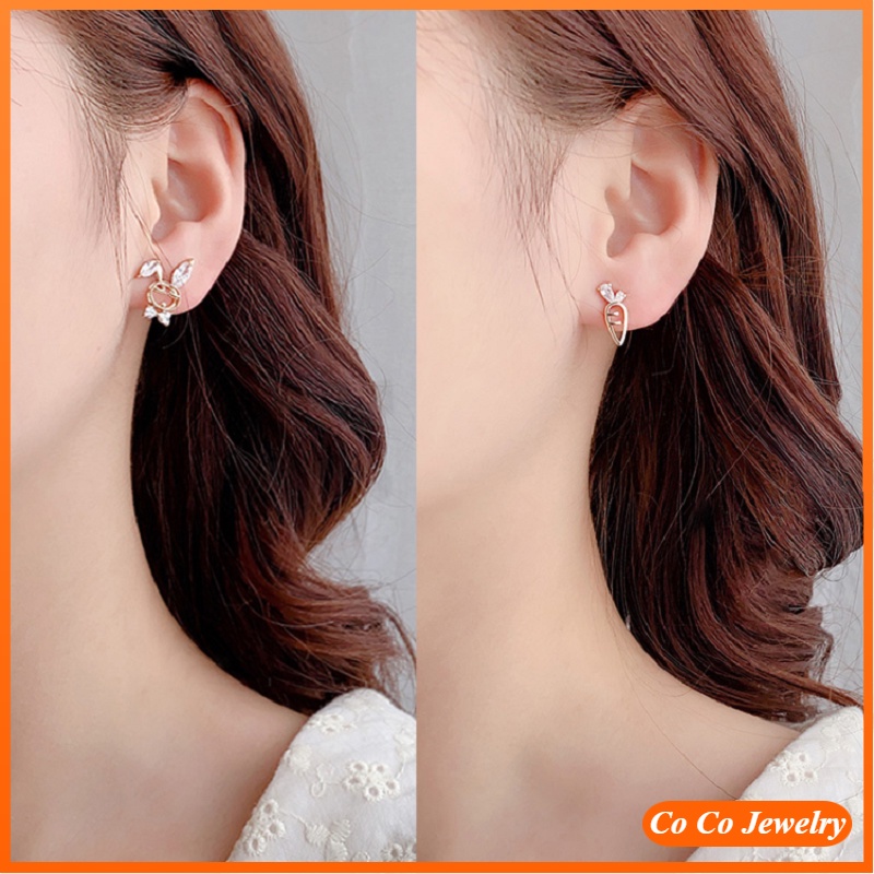 Khuyên Tai Mạ Bạc 925 Hình Thỏ Và Củ Cà Rốt Xinh Xắn