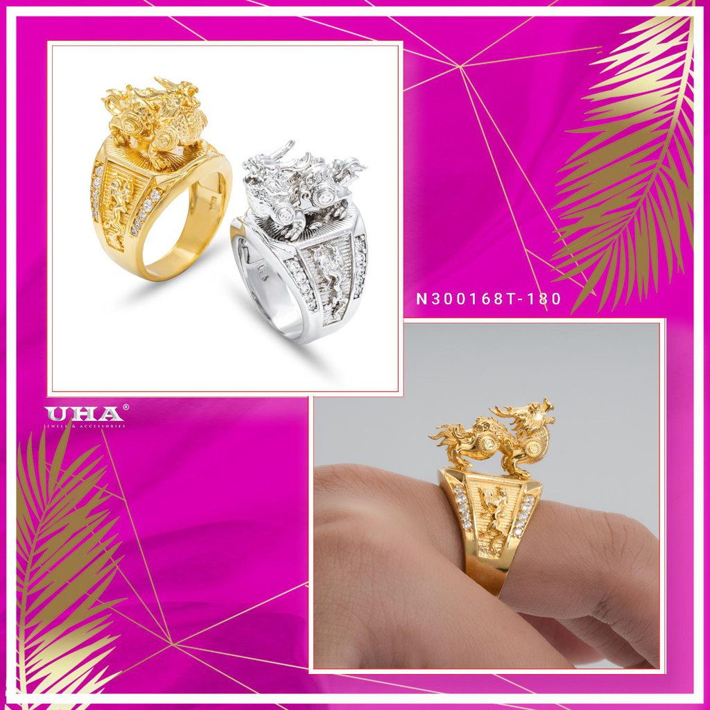 Nhẫn nam kỳ lân đính xoàn mạ 18k cao cấp (giá tốt nhất)