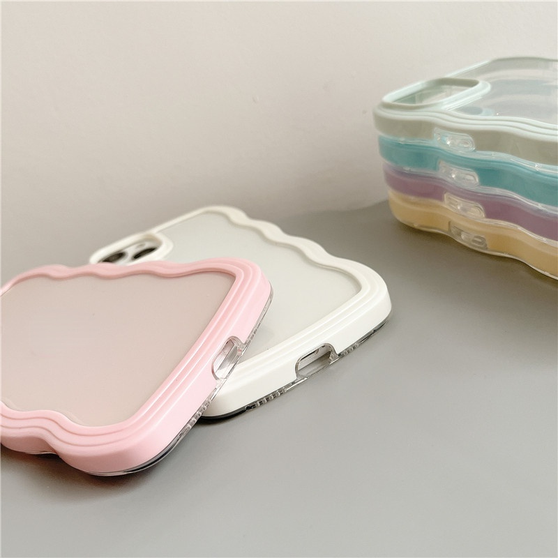 Ốp Điện Thoại Chống Sốc Màu Macaron Viền Gợn Sóng Cho compatible for IPhone 13 Pro Max 12 11 Pro Max 8 7 Plus X XS XR