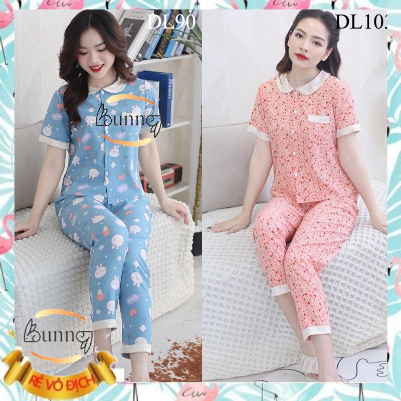 BỘ NỮ MẶC NHÀ KIỂU DÁNG ĐẸP HỌA TIẾT NGỘ NGHĨNH, TAY CỘC QUẦN DÀI QUẦN ÁO CHẤT LIỆU LỤA MỀM MÁT