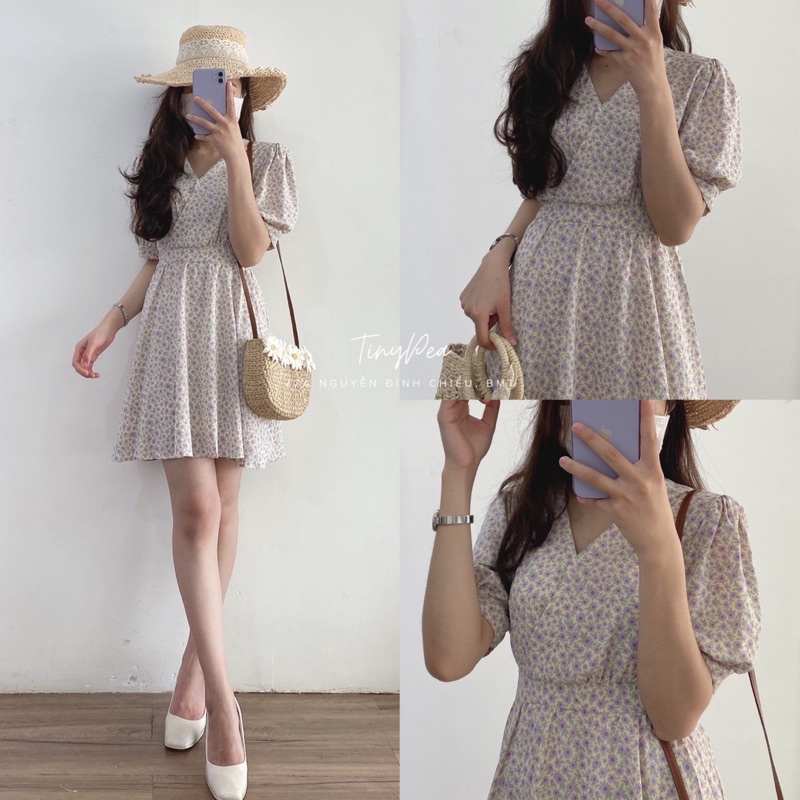 Váy xòe dáng ngắn hoa nhí cổ chéo Ulzzang style 🌸 Hàng quảng Châu