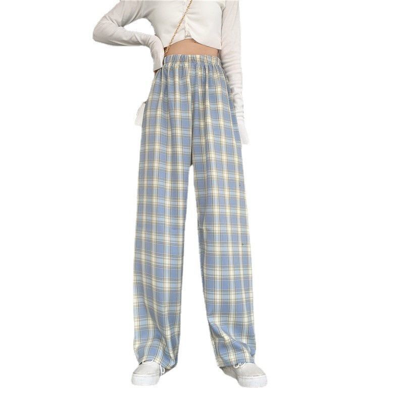 Plaid Wide Leg Pants Women Summer 2021 New High Waist Loose Straight Leg Pants Casual Pants