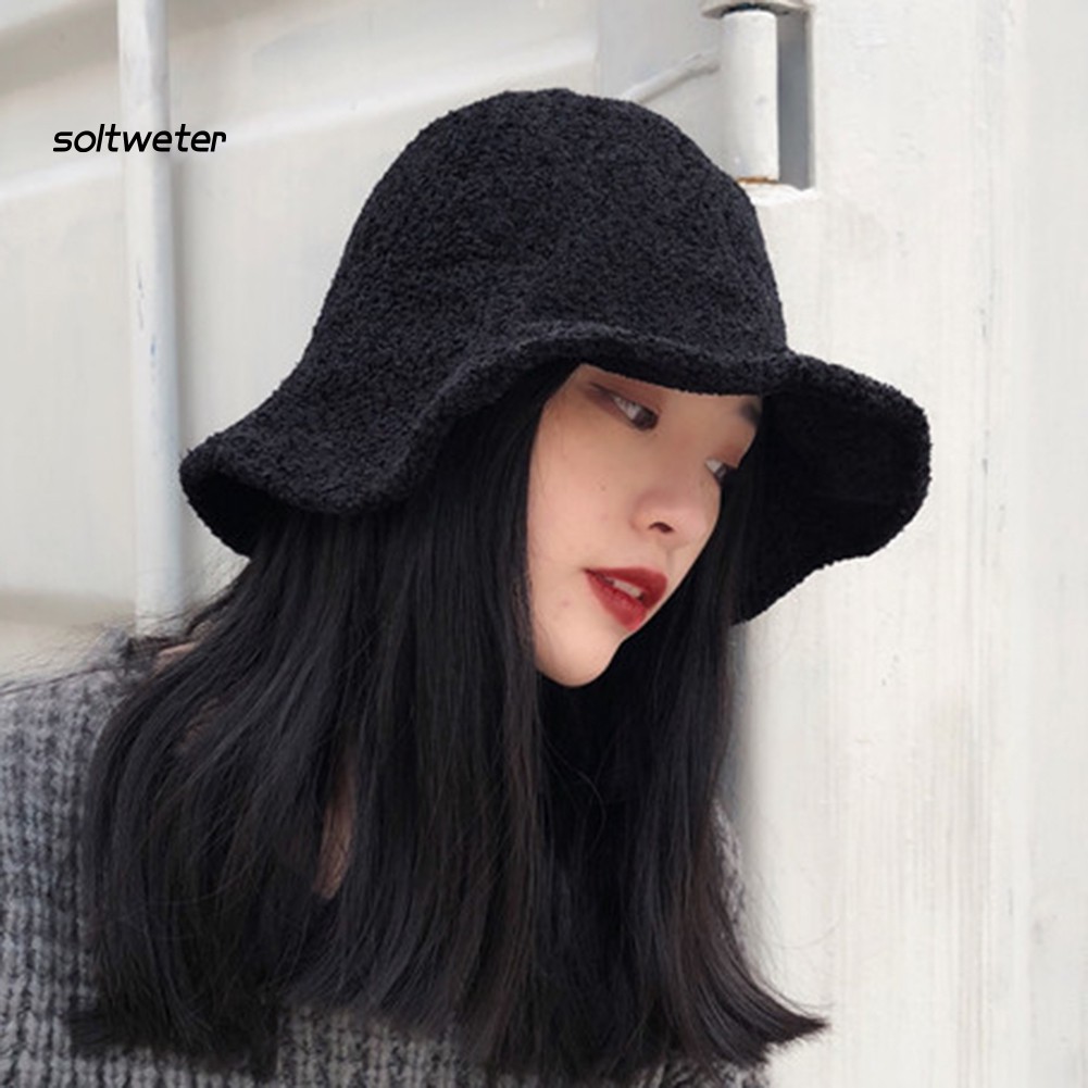 Mũ Len Rộng Vành Màu Trơn Thời Trang Cho Nữ