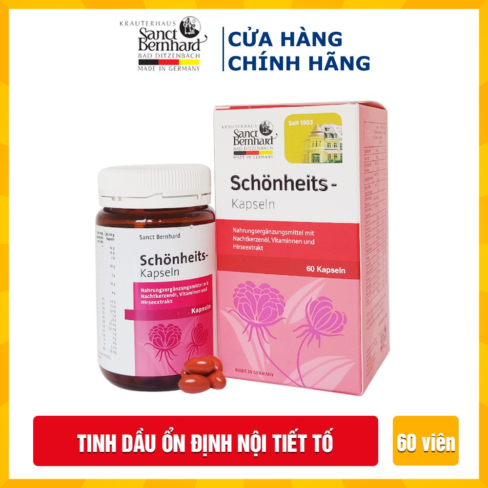 Viên uống đẹp da Tinh dầu hoa anh thảo Schonheits ổn định nội tiết (hộp 60 viên)- [ Chính hãng Sanct Bernhard Đức]