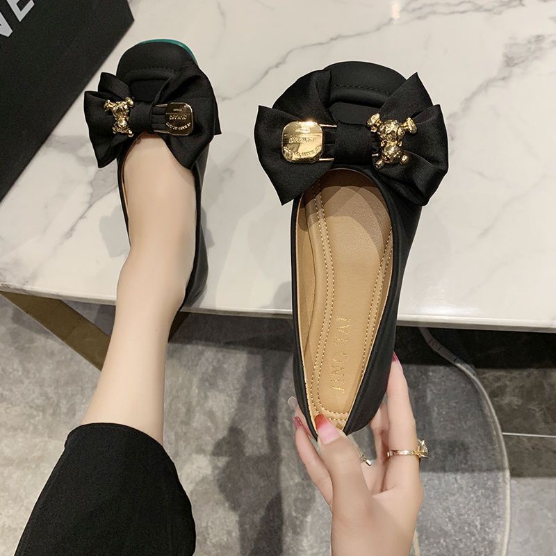 Giày Búp Bê Đế Mềm Đính Nơ Thời Trang Mùa Hè Cho Nữ