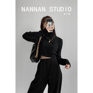 Áo len croptop cao cổ chun eo cá tính {oder}