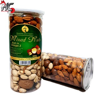 Mix 4 hạt dinh dưỡng còn vỏ Óc Chó, Hạnh Nhân Rang Bơ, Macca, Hạt Dẻ Cười Hộp 500gr