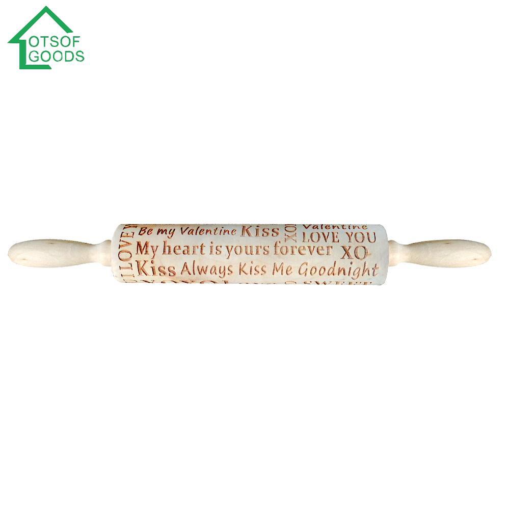 LOTSOFGOODS Valentine Day Letters Engraved Embossing Rolling Pin for DIY Baking Cookies