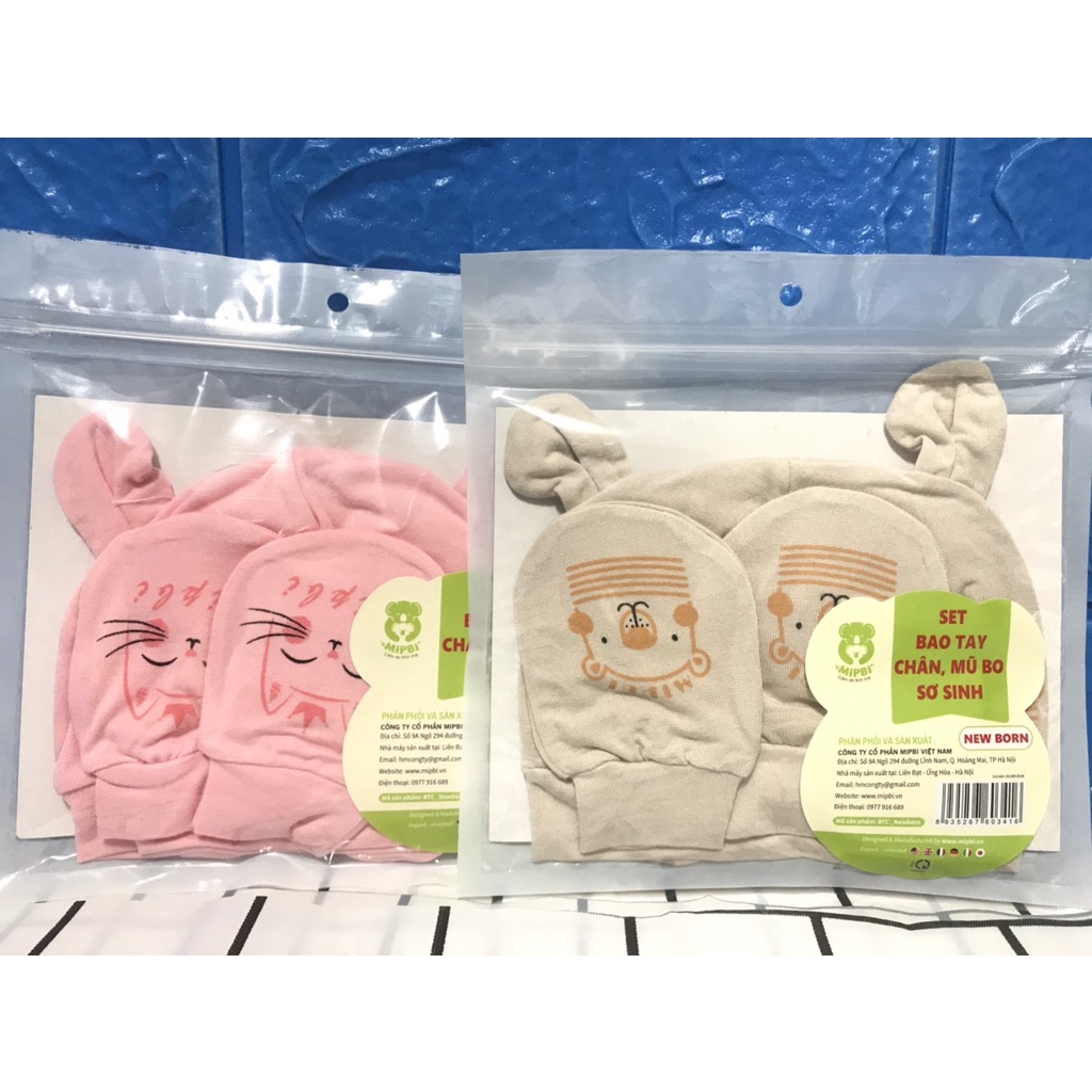 Set Mũ, Bao Tay, Bao Chân Mipbi - Đầy Đủ Mũ, Bao Tay, Chân Mipbi Cho Bé Mới Sinh ( New Born) – Mipbi Việt Nam