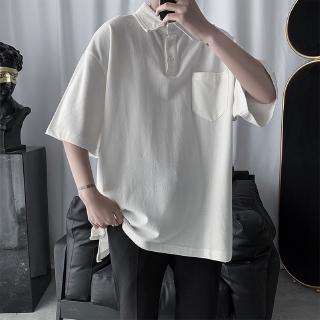 Hot Sale   Korean Style Men's Oversize Half Sleeve Polo Shirts In Plain White Black Green   Men Clothes