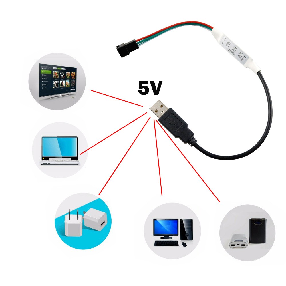 Dc Bộ Điều Khiển micro usb 5-24v sp002e 3Ky mini rgb ws2811 ws2812 ws2812b led pixel
