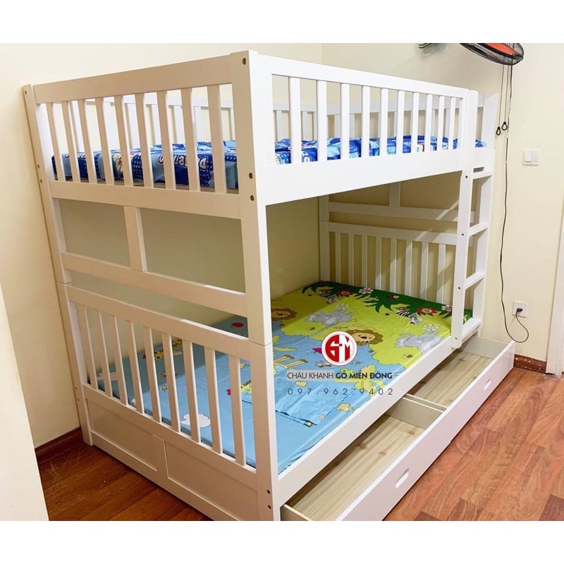 [XẢ HÀNG] Giường Tầng Unit Có Hộc Kéo (1m2)-Trắng