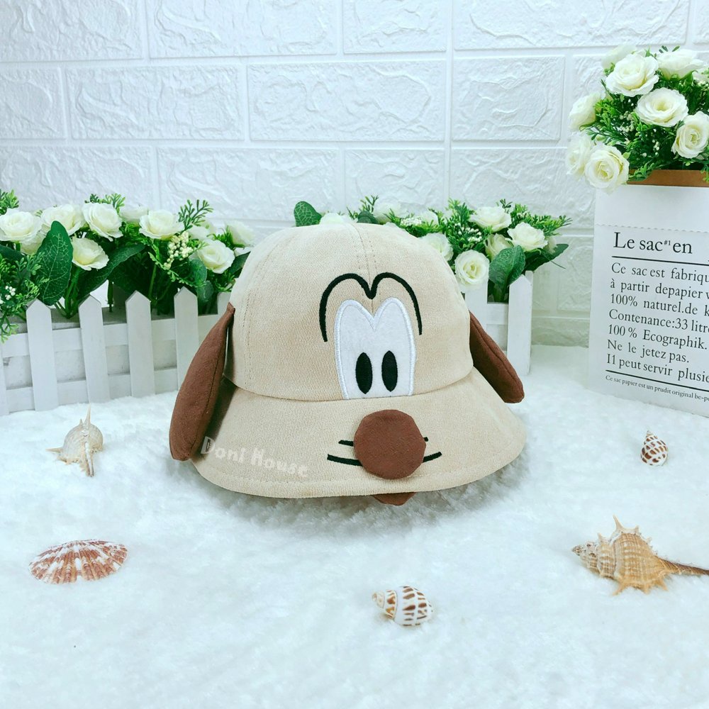 [Bé 1-3 tuổi] Nón Vành Tròn Mũ Tai Bèo Có Quai Cho Bé Gái Từ 1 2 3 Tuổi Vòng Đầu 48cm Chú Chó Dễ Thương - Doni House