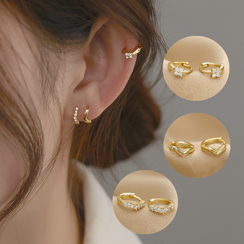 Bông tai đính đá zircon hình dạng màu vàng sang trọng