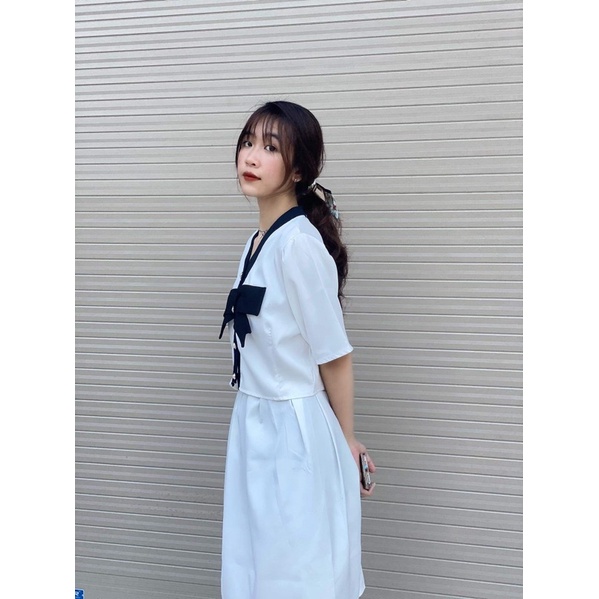  Set váy tiểu thư Uzzlang áo croptop nơ kèm chân váy - Hàng chuẩn QCCC | BigBuy360 - bigbuy360.vn