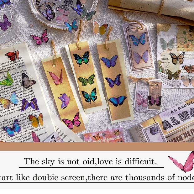 Bộ 40 Miếng Dán PET Hình Bướm Trang Trí Sổ Lưu Niệm