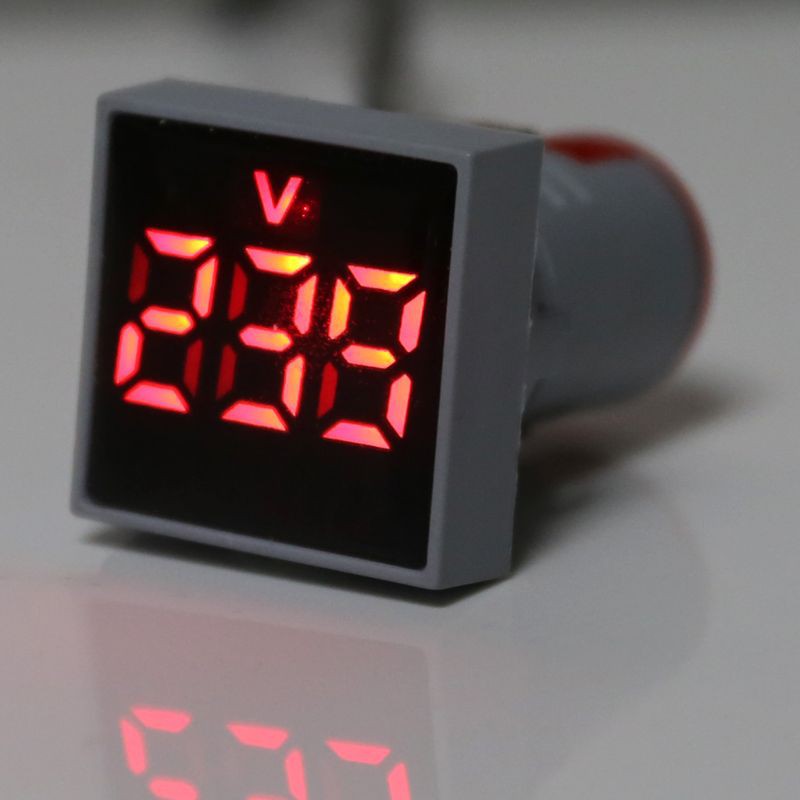 Vôn kế vuông 22mm đèn LED báo điện áp AC 20-500V dạng điện tử