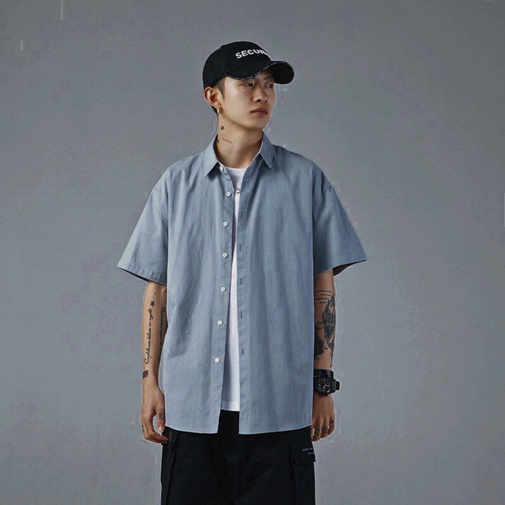 Áo sơ mi rộng tay ngắn nam nữ unisex cổ bẻ nhiều màu kiểu hàn quốc vải lụa mềm mịn mát-MRN01 từ 40-85kg