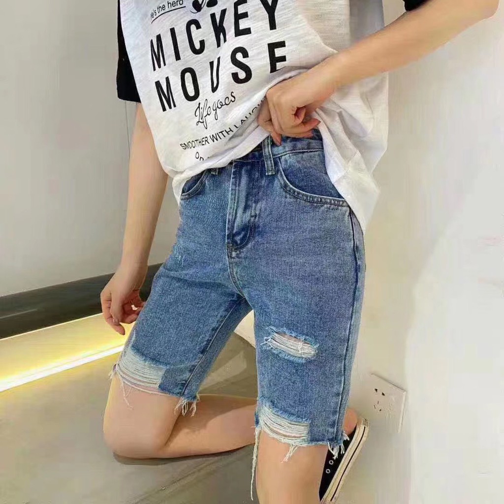 Quần jean ngố / lửng BIG SIZE lưng cao, rách bụi túi nắp, phom RỘNG đẹp thời trang hot trend 3930