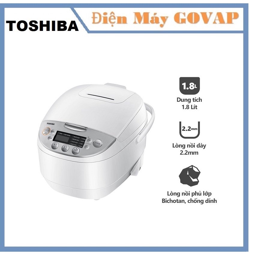 Nồi Cơm Điện Tử Toshiba RC-18DH2PV(W) - 1.8L - Lòng Nồi Dày 2.2mm, Chống Dính - Hàng Chính Hãng, Bảo Hành 12 Tháng