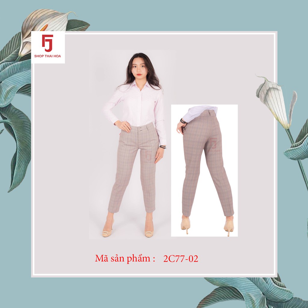 Quần tây nữ 9 tấc Thái Hòa caro ly chìm vải dày, ko giãn - Màu xám đậm - 2C77-06
