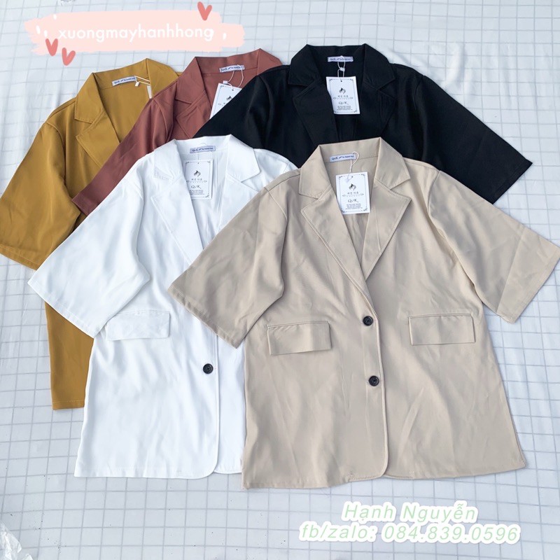 Áo Blazer tay lỡ 1 lớp, Áo Blazer 2 cúc túi nắp Hàn Quốc - Xưởng May Hạnh Hồng