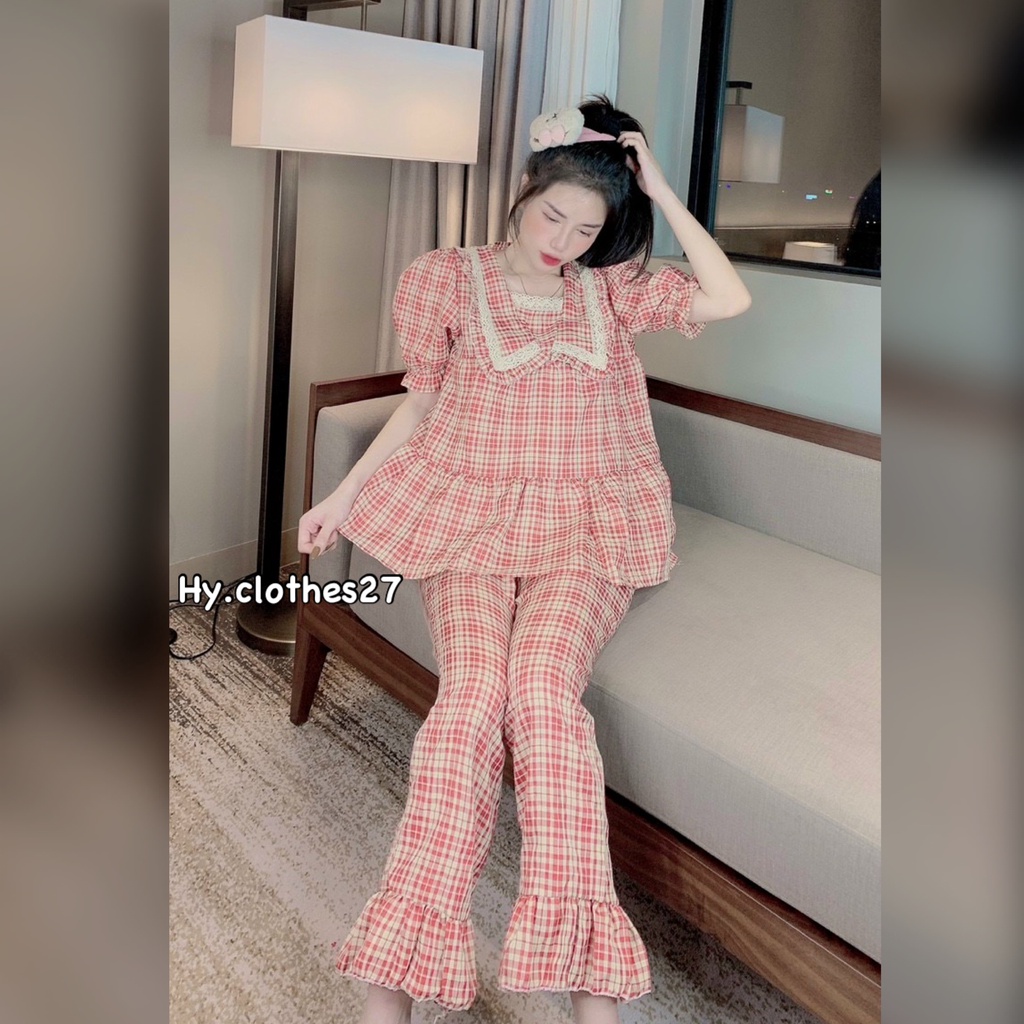 BỘ PYJAMA ĐŨI XỐP tiểu thư kẻ caro