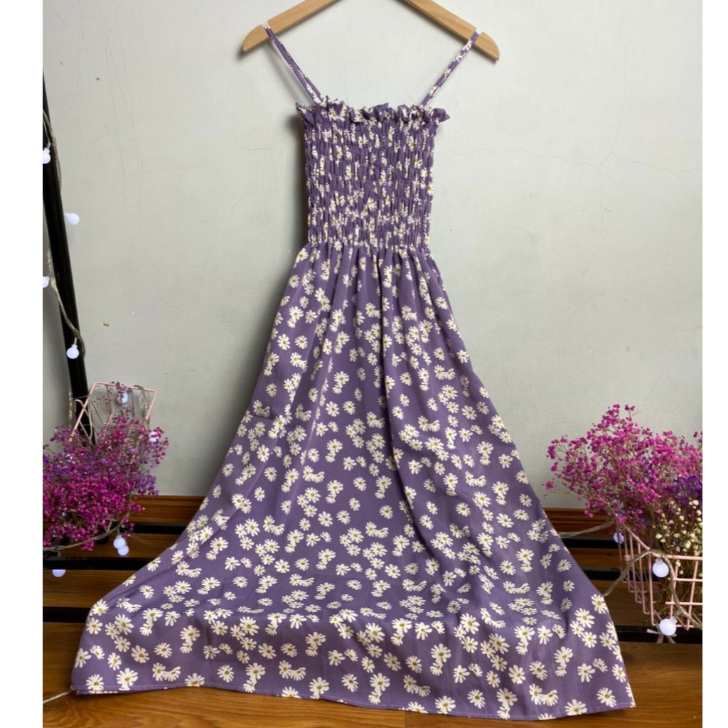 [ Mã FAMAYWA2 giảm 10K đơn 50K] váy 2 dây hoa cúc nhí có chun ngực thướt tha | BigBuy360 - bigbuy360.vn