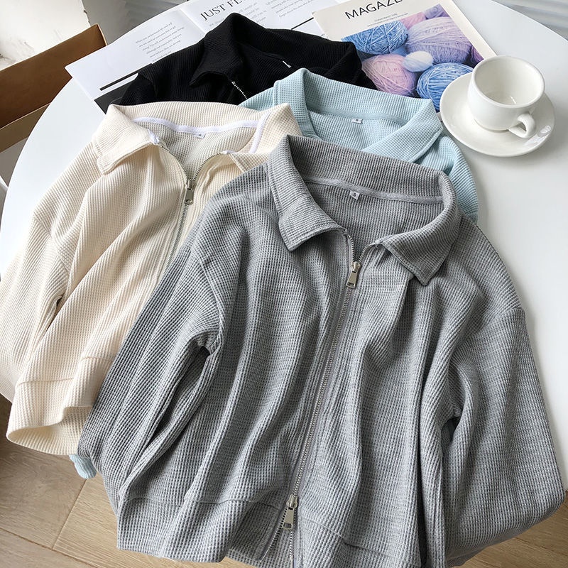 Áo Khoác Cardigan Dáng Rộng Phối Khóa Kéo Đôi Phong Cách Hàn Quốc Trẻ Trung Cho Nữ