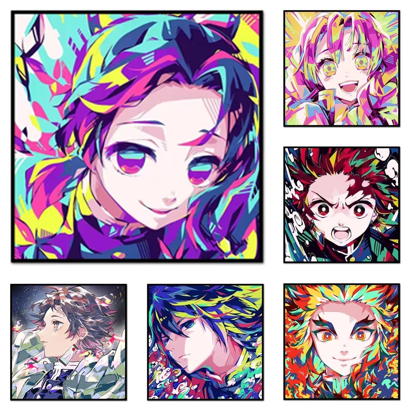 Bộ Tranh Đính Đá Họa Tiết Hoạt Hình Demon Slayer Kimetsu No Yaiba Độc Đáo DIY Dùng Trang Trí Nhà Cửa