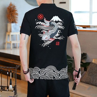 Áo thun nam có cổ cao cấp, Logo cá chép  C7, Thêu hoạ tiết sống động