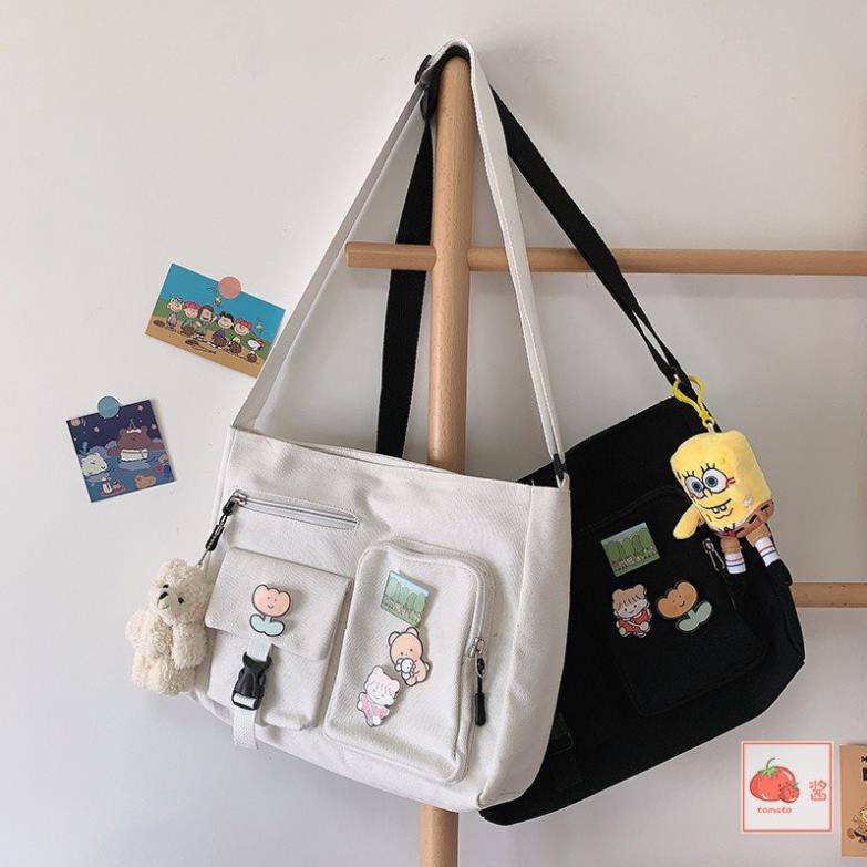 [FREESHIP] Túi tote vải canvas đeo chéo đeo vai giá rẻ trơn vải mềm học sinh viên đi chơi đi học nam nữ unisex vừa A4