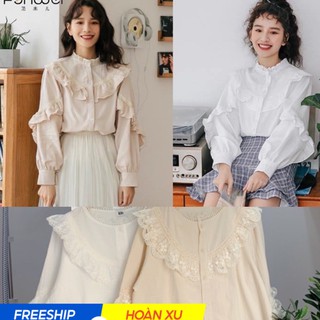 Áo sơ mi nữ kiểu mới mang phong cách nàng thơ cka-813, kiểu  áo babydoll thiết kế tay bồng cổ voan