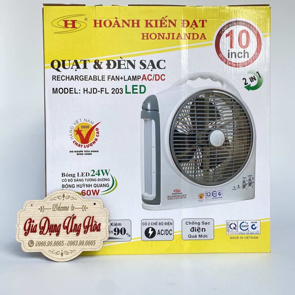 Quạt tích điện honjianda 2 bình ắc quy HJD-FL 203