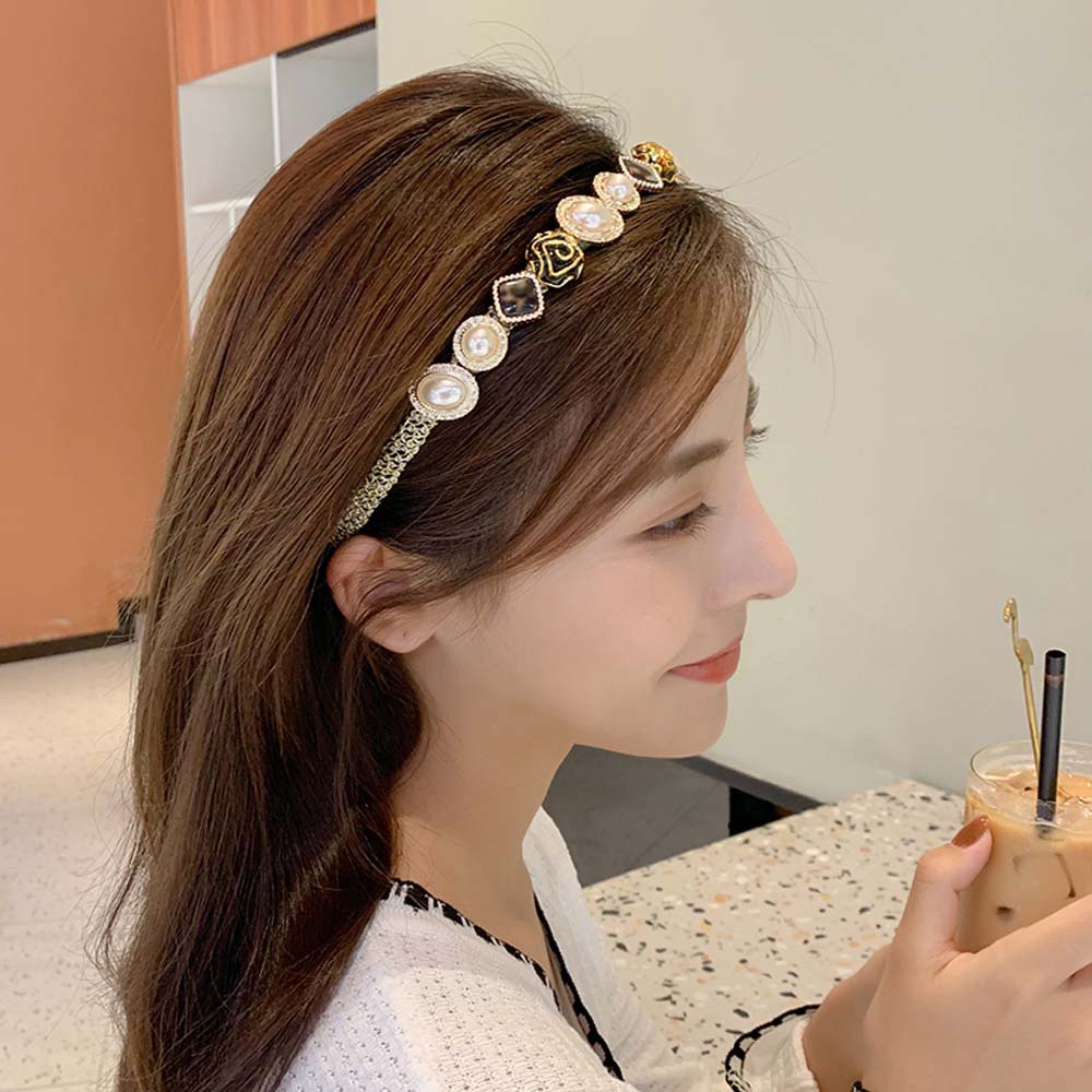 Băng đô cài tóc cổ điển hình hoa hồng đính ngọc trai sang trong phong cách Hàn Quốc dành cho nữ