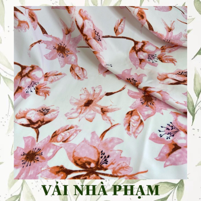 VẢI LỤA 75D HOẠ TIẾT HOA TO NỀN TRẮNG KEM - KHỔ VẢI 1.5M - VẢI NHÀ PHẠM