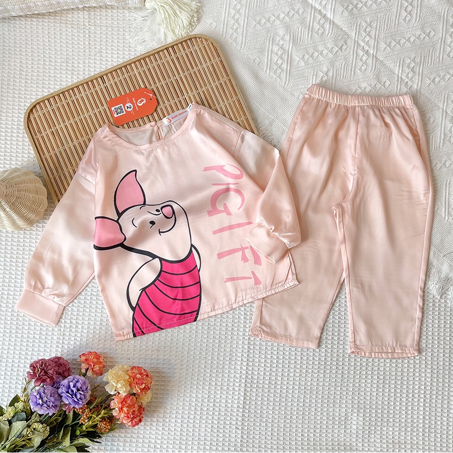 Bộ Lụa Cho Bé Gái Pijama Dài Tay Chất Liệu Latin In 3D Hoạt Hình 8-35kg - Babi mama BPN31