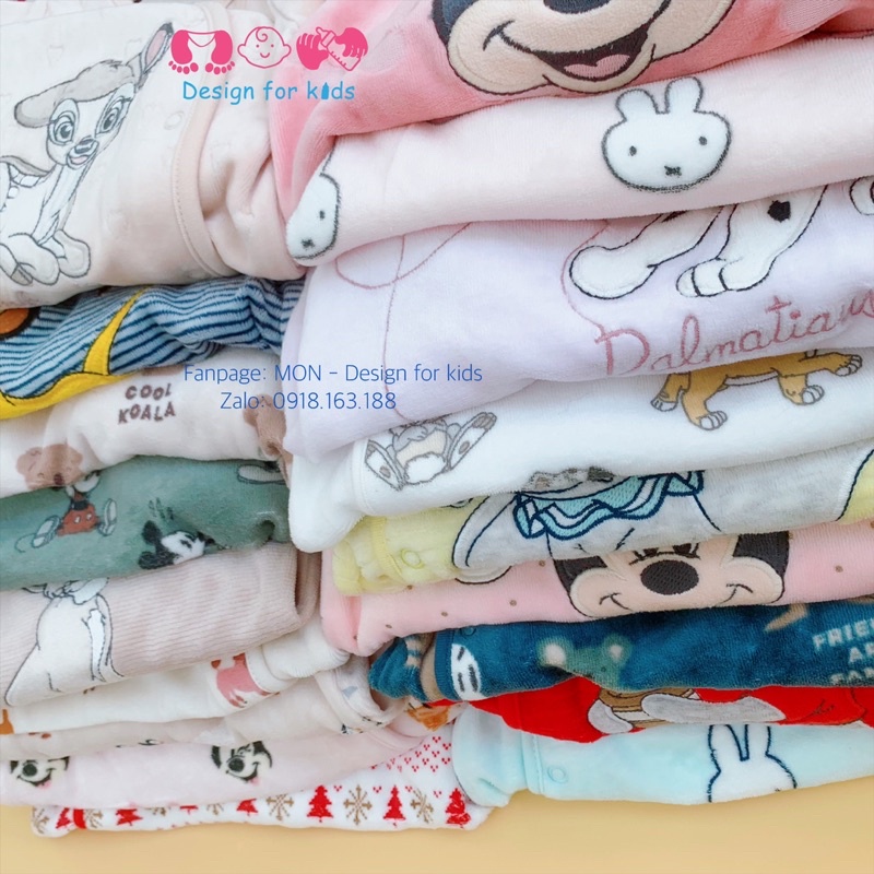 (Link 1) (Chọn mẫu) Sleepsuit bộ body dài tay liền thân nỉ nhung, nỉ băng lông hàng xuất dư Dis.ney C&amp;A cho bé