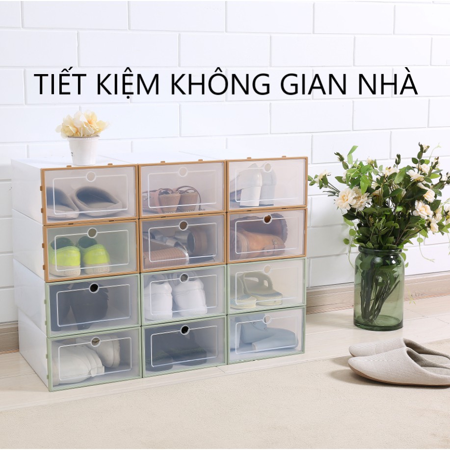 HCM-Hộp Đựng Giày Dép Đa Năng Nắp Nhựa Cứng Trong Suốt màu pastel