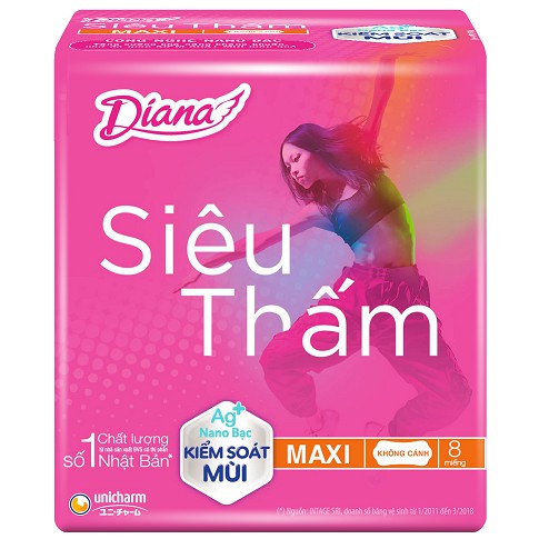 Băng vệ sinh Diana siêu thấm Maxi không cánh gói 8 miếng