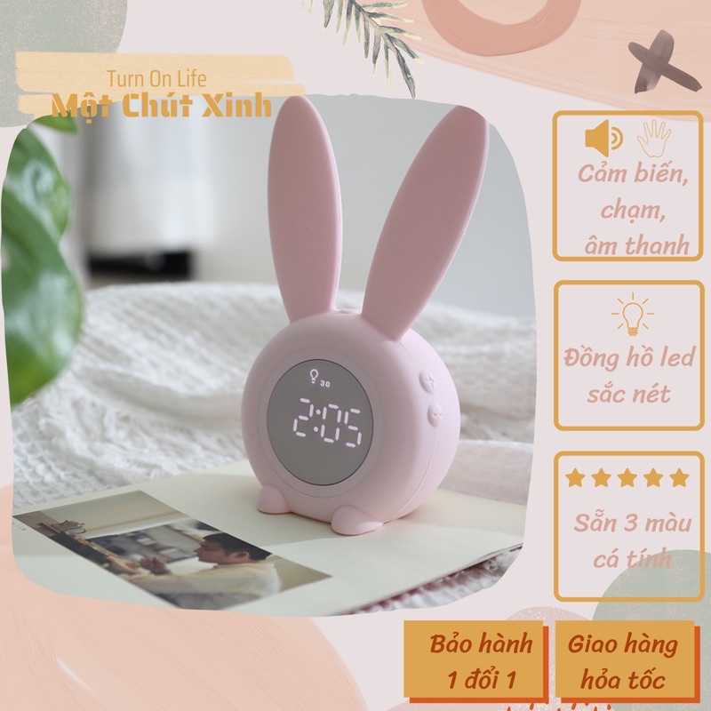 Đồng hồ báo thức đa chức năng thỏ con dễ thương.